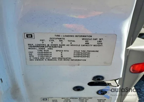 2000 Buick Lesabre Limited z USA, uszkodzony, nr VIN 1G4HR54K3YU326103